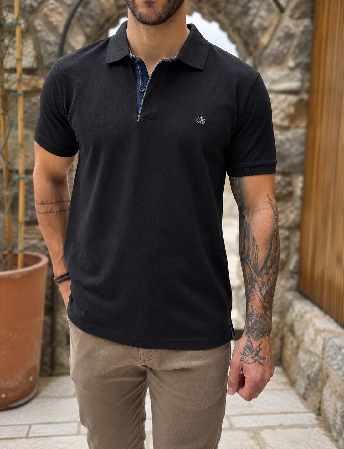 Everbest ανδρική μαύρη πικέ Polo μπλούζα Plus Size 262834M